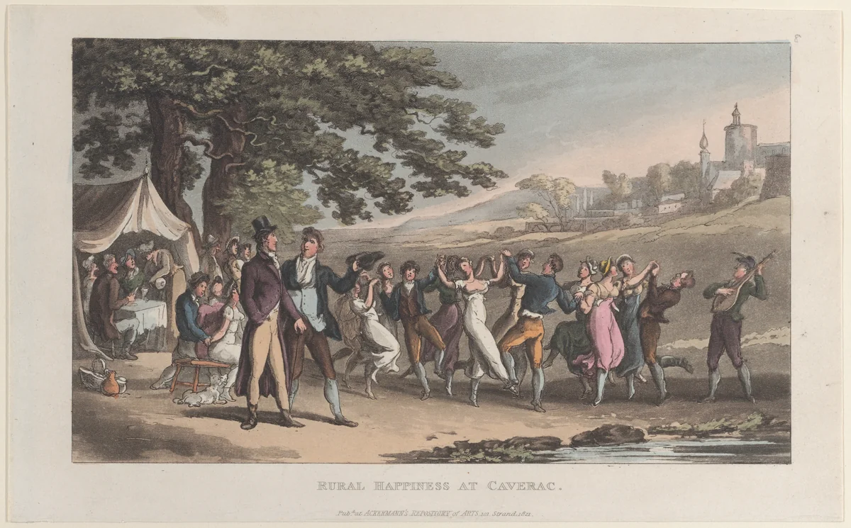 Rural Happiness at Caverac, from "Journal of Sentimental Travels in the Southern Provinces of France, Shortly Before the Revolution" by Thomas Rowlandson, print, 1821