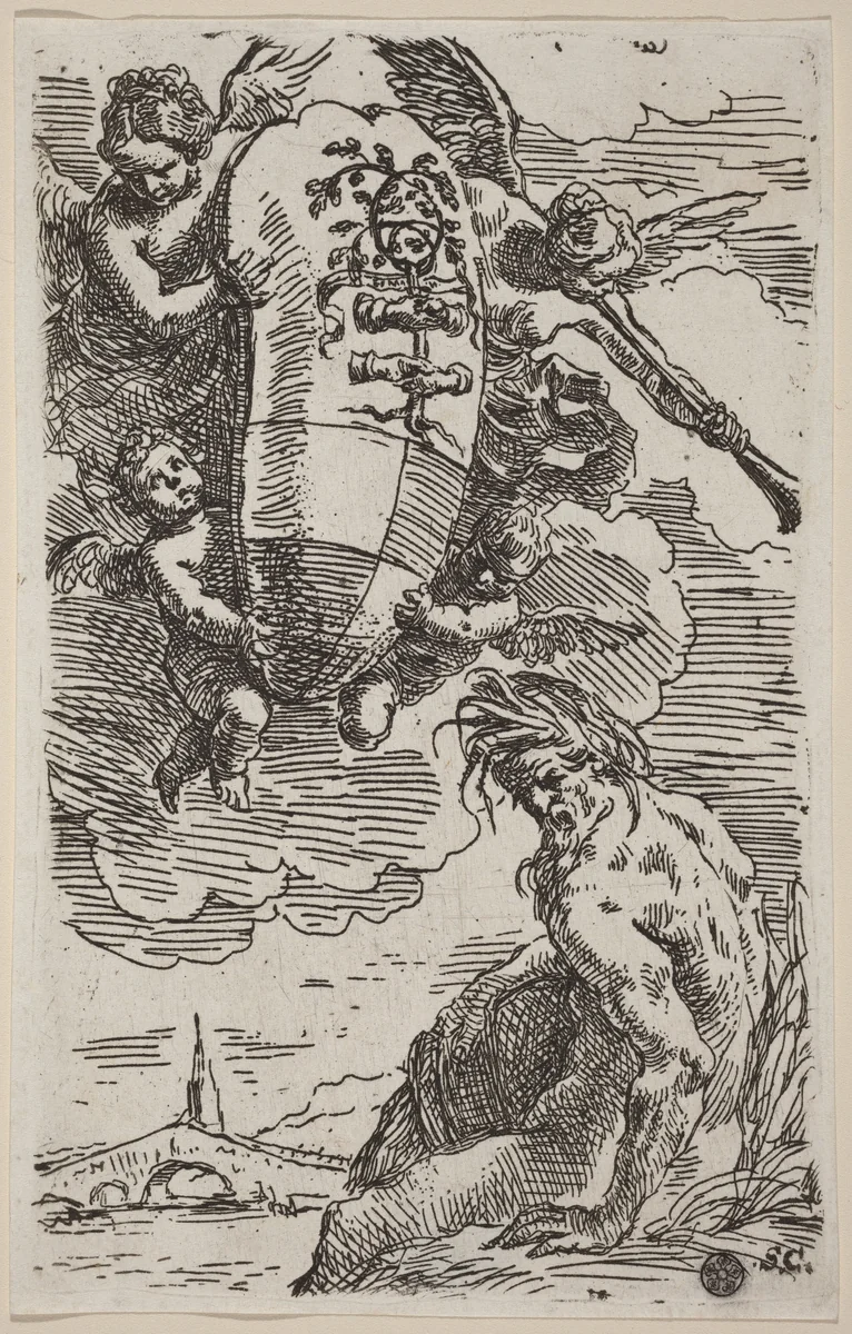 Frontispiece with Coat of Arms by Simone Cantarini, print, 1630-1648