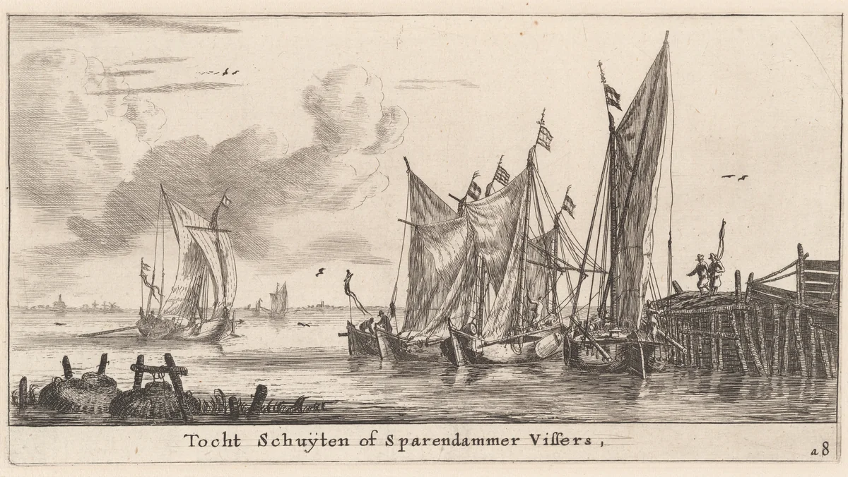 "Tocht Schuiten"or Spaarndam Fishing Boats by Reinier Nooms, print, 1647-1657