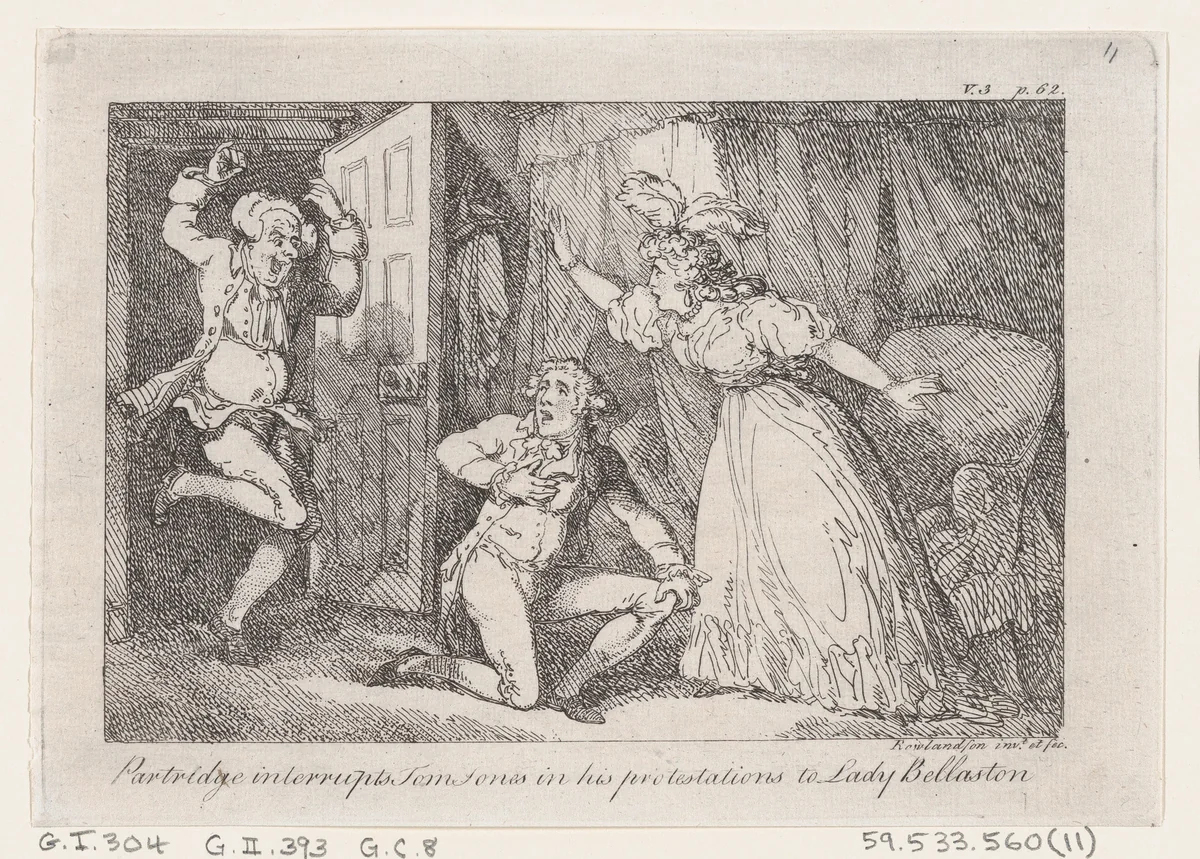 Partridge Interrupts Tom Jones in his Protestations to Lady Bellaston, from "The History of Tom Jones, a Foundling" by Thomas Rowlandson, print, 1792