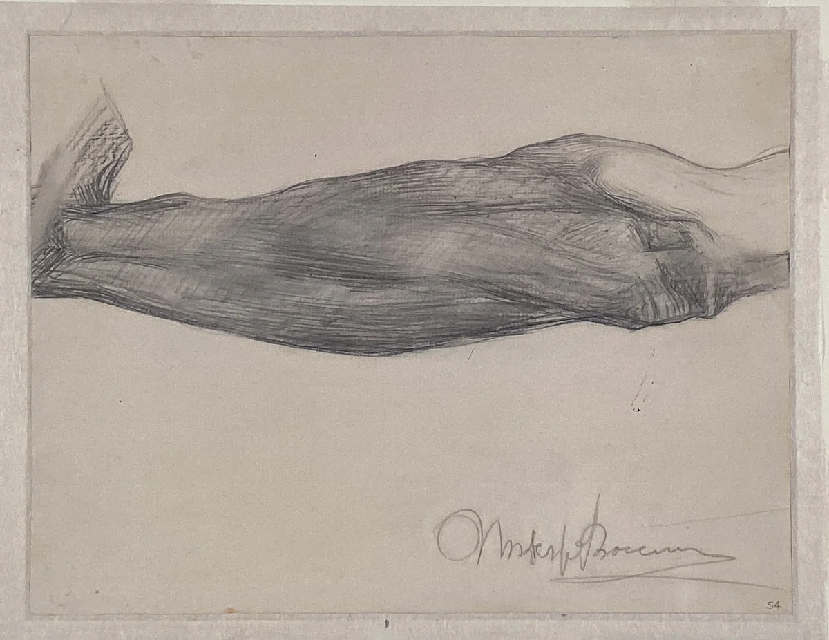 Study of a Man's Forearm (recto); Study of Extended Arms with Hands Clasped (verso) by Umberto Boccioni, drawing, 1908