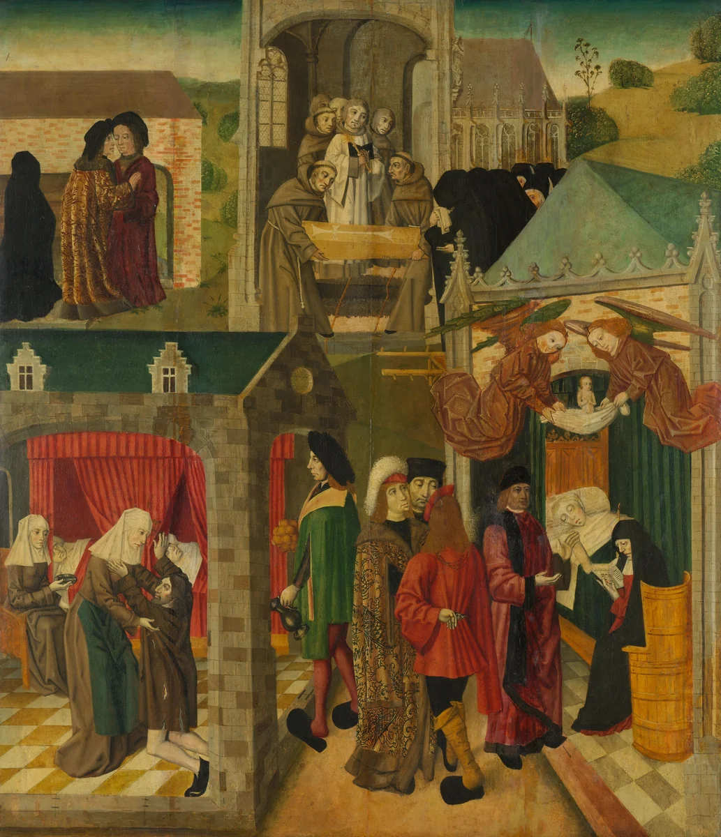 Saint Elizabeth of Hungary Tending the Sick in Marburg, Death of St Elizabeth, inner right wing of an altarpiece made for the Grote Kerk in Dordrecht by Master of the St Elizabeth Panels, painting, 1490-1495