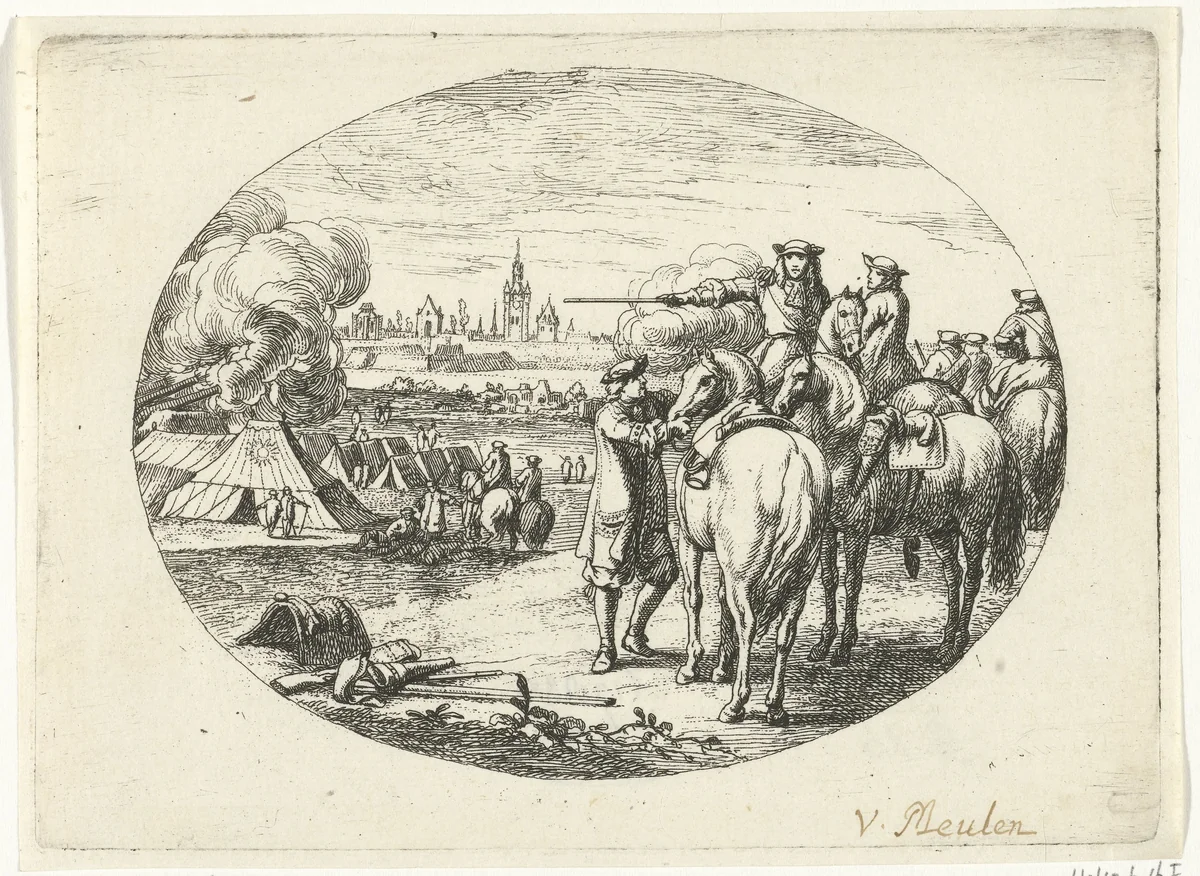 Belegering van een stad by Jan van Huchtenburg, print, 1674-1733