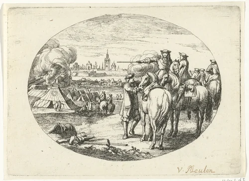 Belegering van een stad by Jan van Huchtenburg, print, 1674-1733