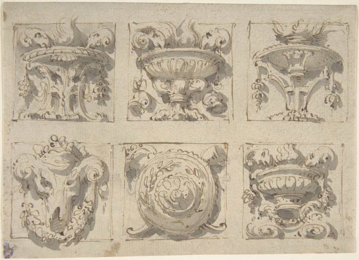 Six Designs for the Decoration of Rectangular Reliefs by Giuseppe Bernardino Bison, drawing, 1762-1844