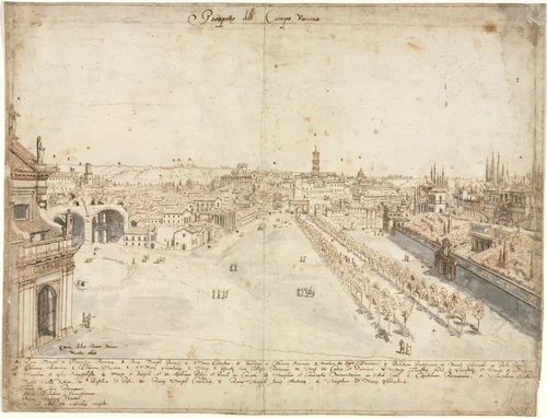 Eighteen Views of Rome: The Campo Vaccino (The Roman Forum) by Lievin Cruyl, drawing, 1665