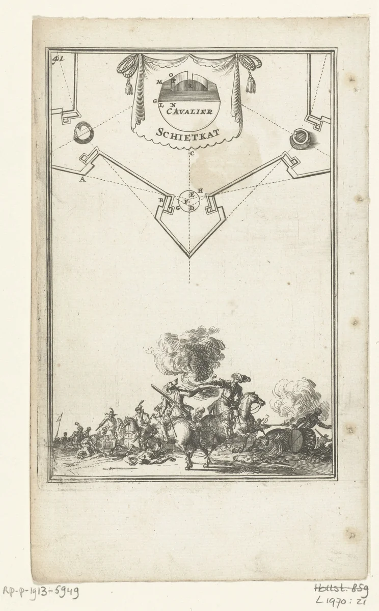 Illustratie voor 'Den Arbeid van Mars' van Allain Manesson Mallet by Romeyn de Hooghe, print, 1672