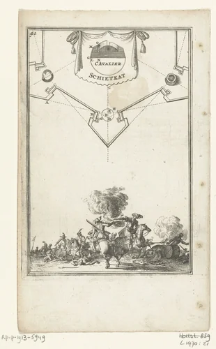 Illustratie voor 'Den Arbeid van Mars' van Allain Manesson Mallet by Romeyn de Hooghe, print, 1672