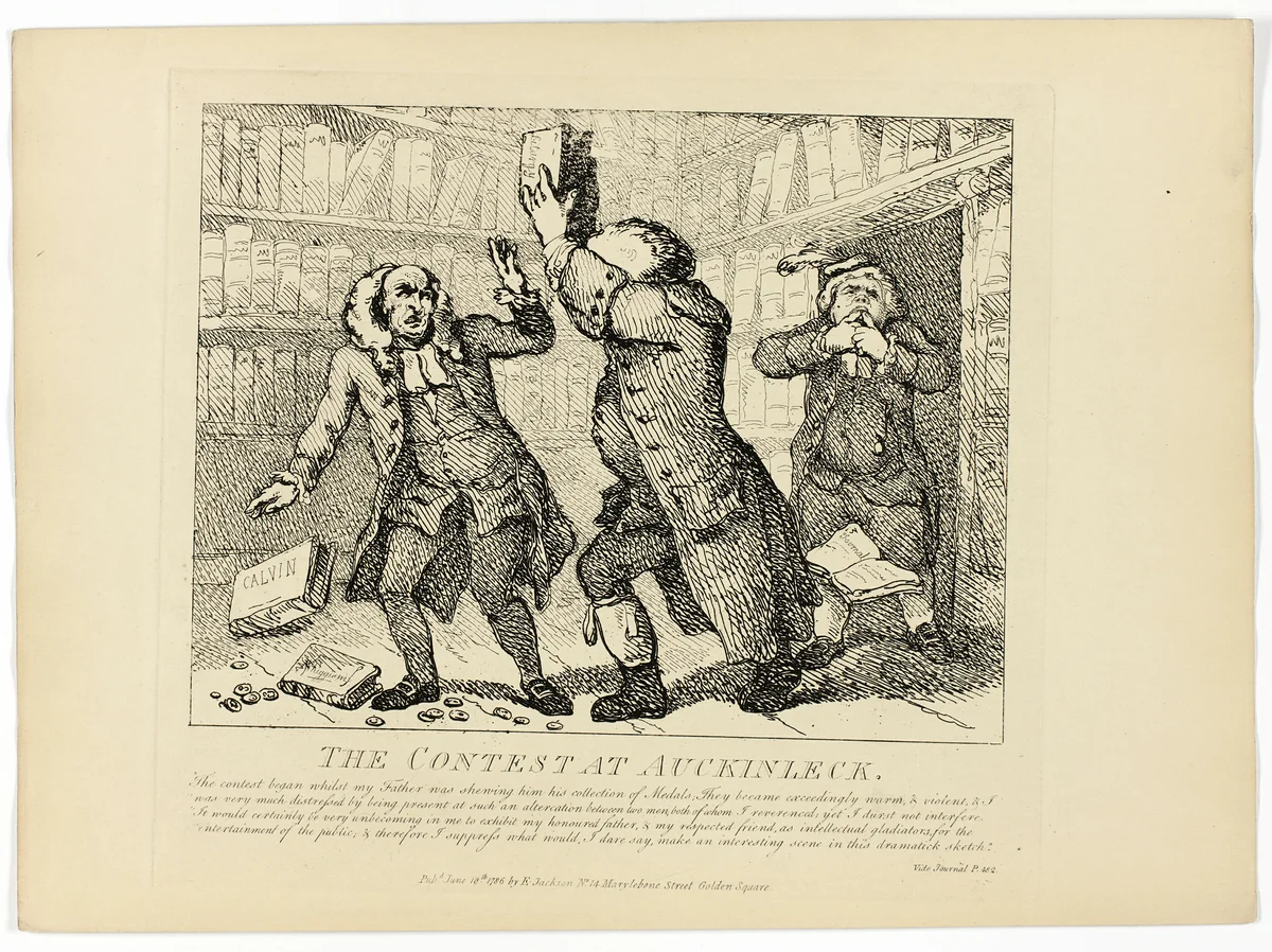 The Contest at Auckinleck, from Boswell's Tour of the Hebrides by Thomas Rowlandson, print, 1786