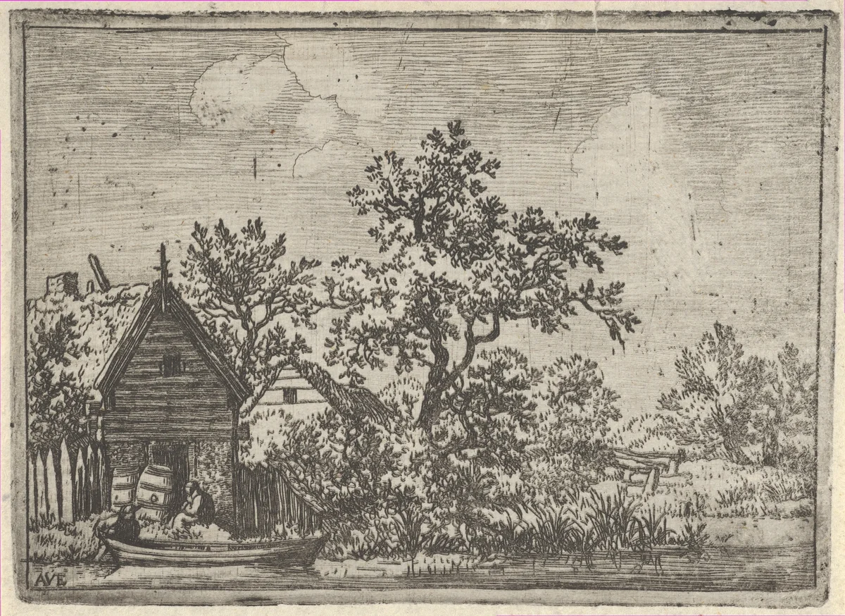 The Two Barrels before a Hut by Allart van Everdingen, print, 1621-1675