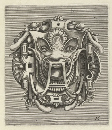 Masker van rolwerk by Frans Huys, print, 1600-1650