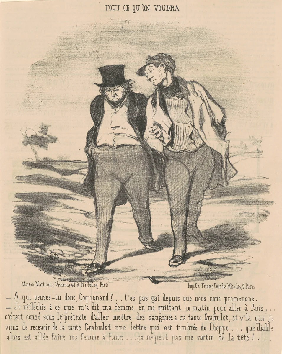 A qui penses-tu donc, coquenard? ... by Honoré Daumier, print, 1852