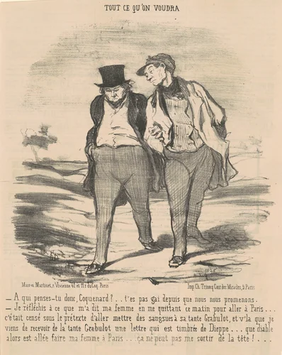 A qui penses-tu donc, coquenard? ... by Honoré Daumier, print, 1852