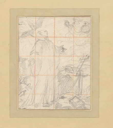 Visioen van de Heilige Bruno by Eustache Lesueur, drawing, 1626-1655