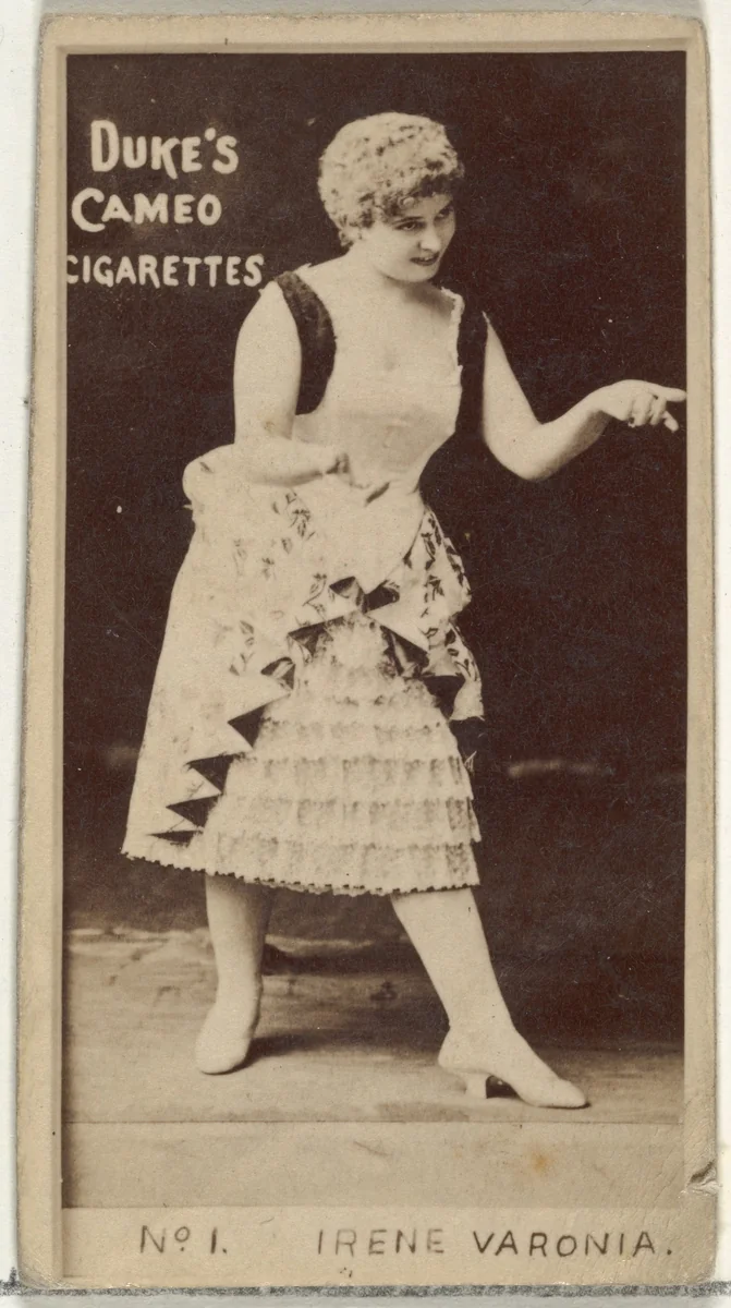 Card Number 1, Irene Varonia, from the Actors and Actresses series (N145-4) issued by Duke Sons & Co. to promote Cameo Cigarettes by W. Duke, Sons & Co., photograph, 1880-1889