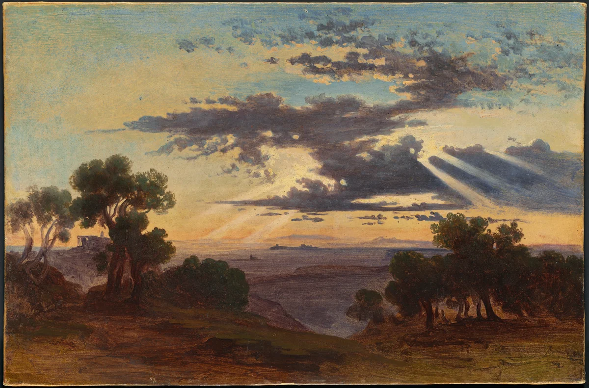 Sun Breaking through Clouds above the Roman Campagna by Johann Jakob Frey, drawing, 1844-1865