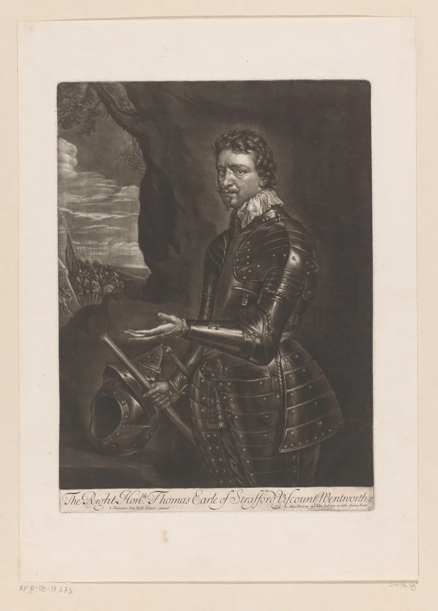 Portret van Thomas Wentworth by Alexander Browne, print, 1669-1683
