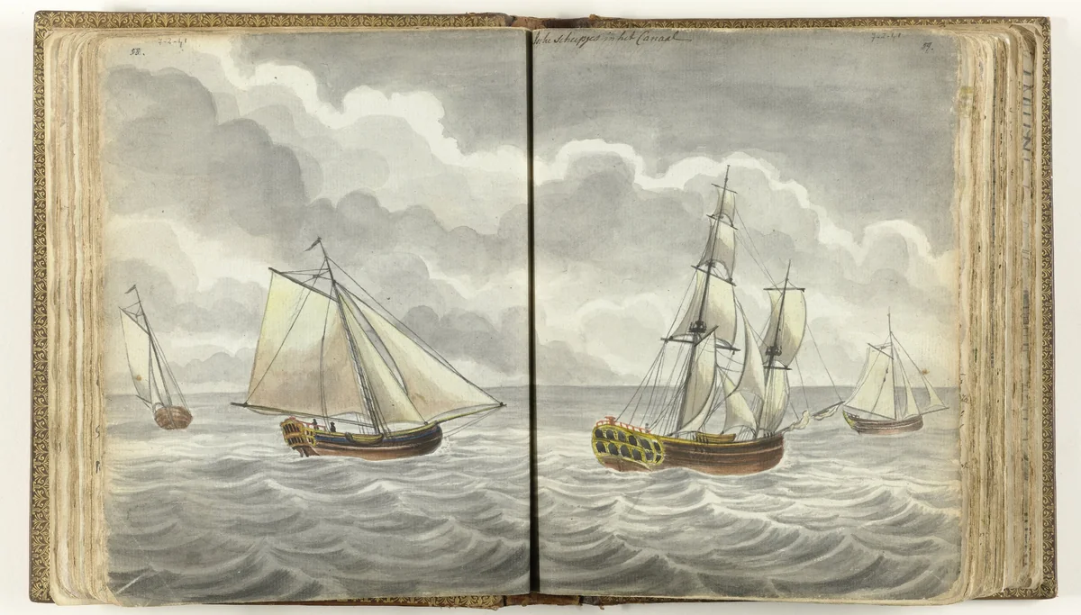 Schepen in het Kanaal by Jan Brandes, drawing, 1779-1787