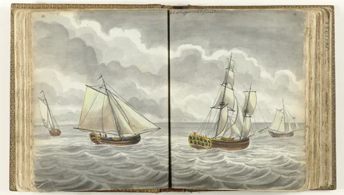 Schepen in het Kanaal by Jan Brandes, drawing, 1779-1787