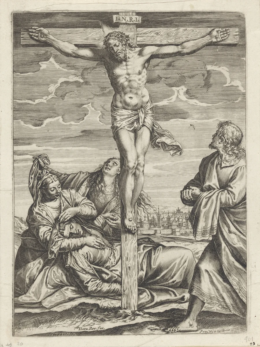 Kruisiging van Christus by Unknown, print, 1567-1602