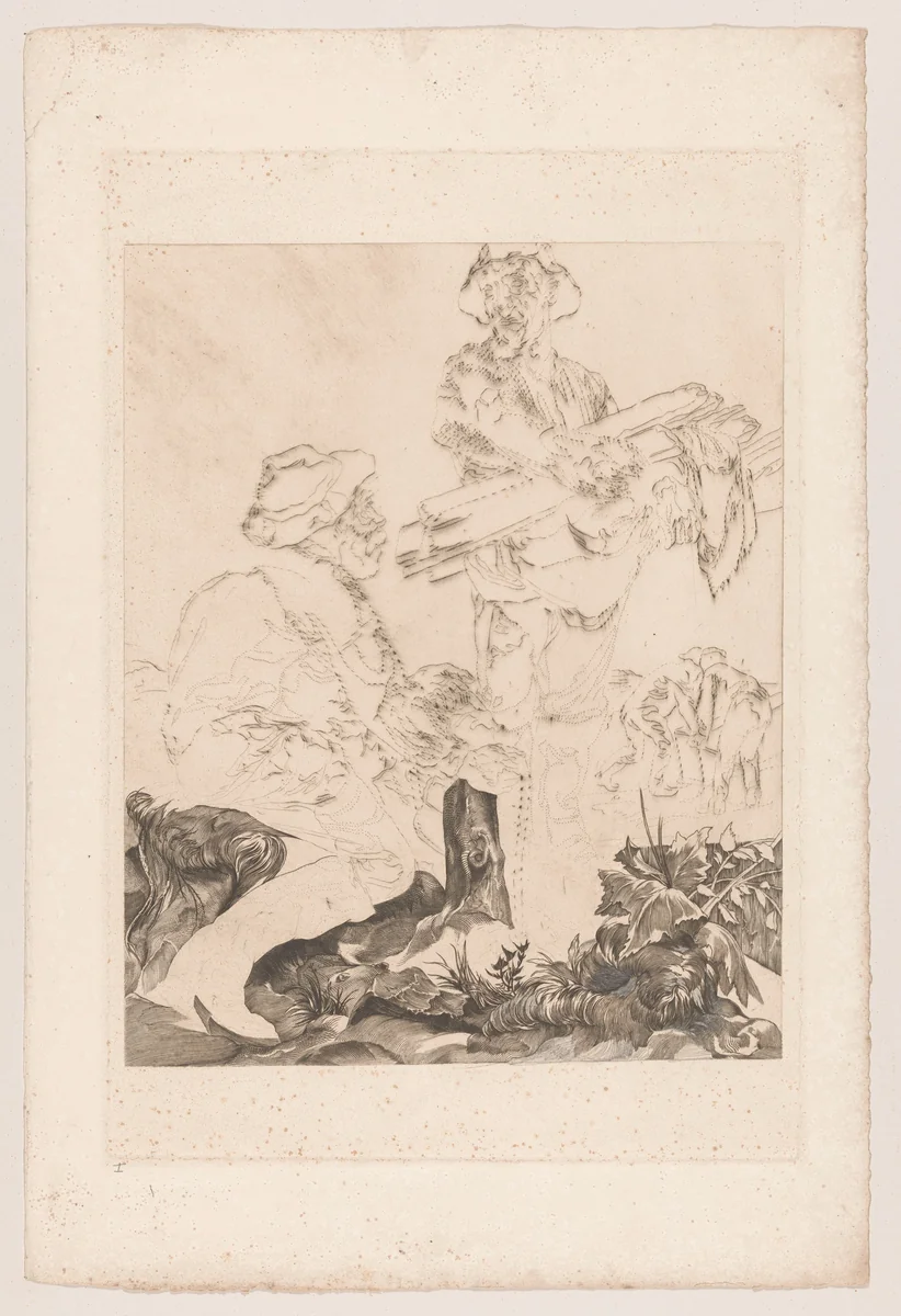 Twee arbeiders met touw en planken by Johannes Josephus Aarts, print, 1881-1934