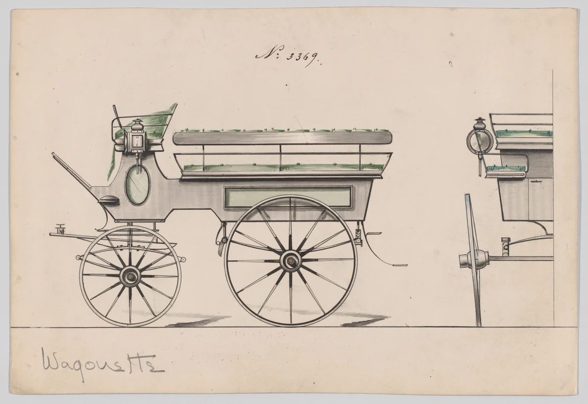 Design for Omnibus or Wagonette, no. 3369 by Brewster & Co., drawing, 1877