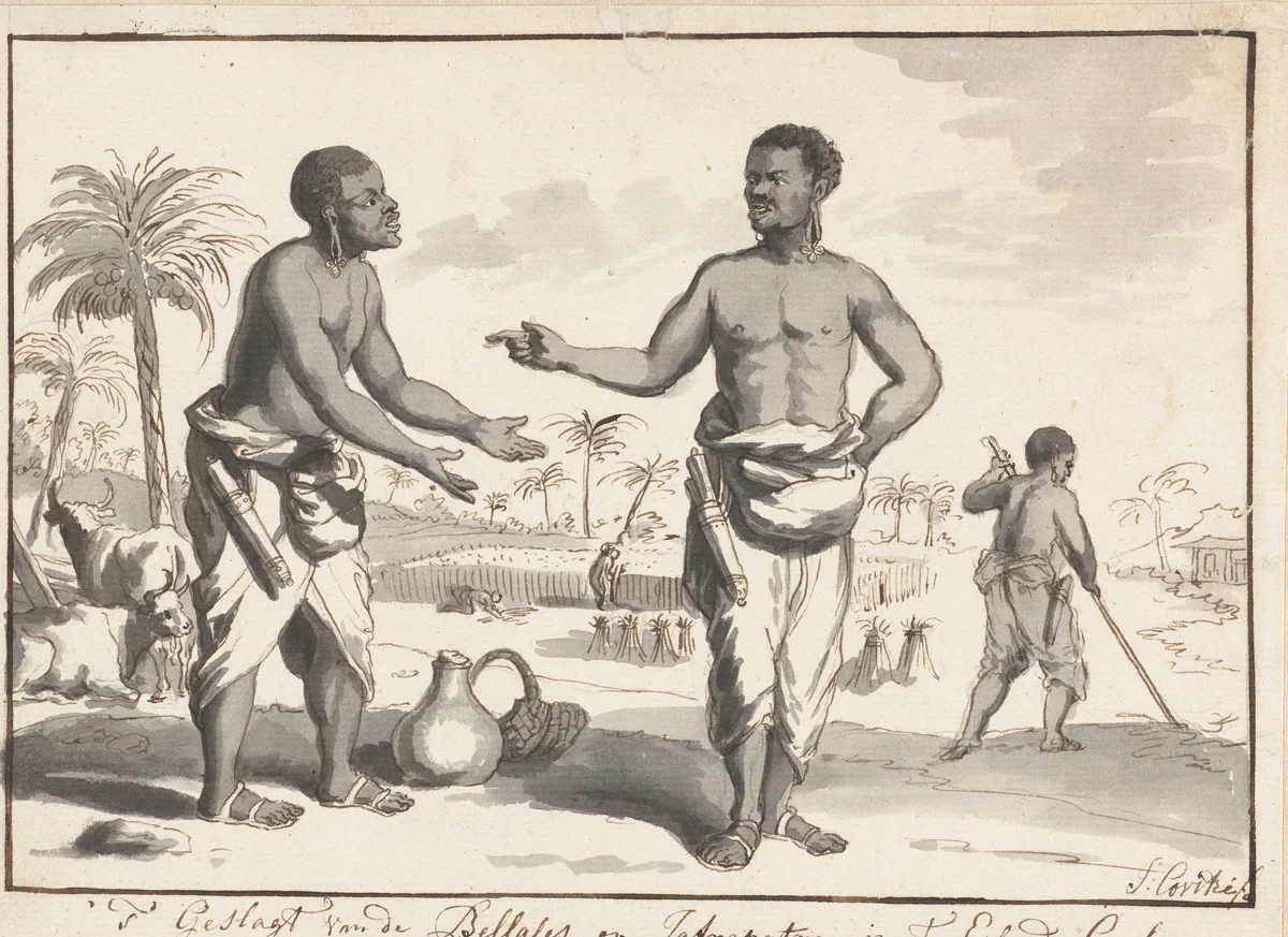 Mannen van de stam der Bellales op Ceylon by Jean Covitré, drawing, 1744-1765