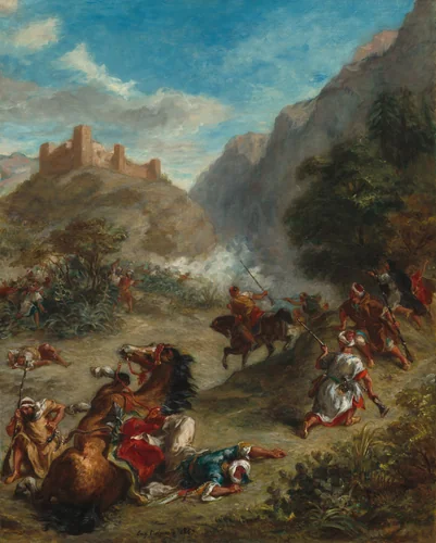 Arabs Skirmishing in the Mountains by Eugène Delacroix, painting, 1863