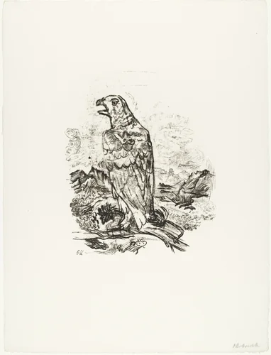 The Eagle ("Blessed are the Dead") [Der Adler ("Selig sind die Toten)] (plate 9) from O Eternity - Thou Word of Thunder (Bach Cantata) [O Ewigkeit - Du Donnerwort (Bachkantate)] by Oskar Kokoschka, print, 1914