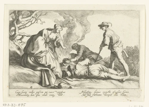 Koken in de buitenlucht by Frederick Bloemaert, print, 1632-1670