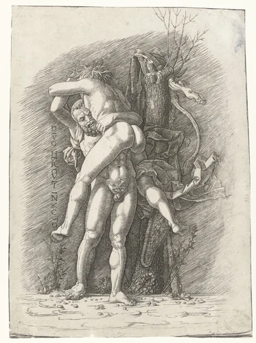 Hercules en Antaeus by Unknown, print, 1475-1499