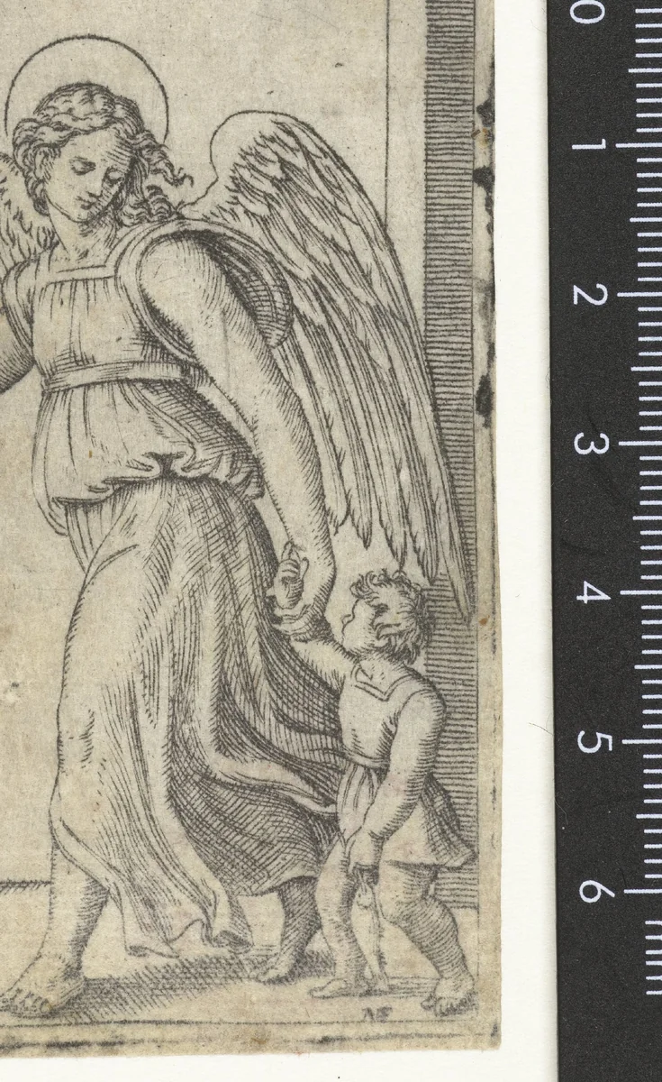 Beschermengel Raphael leidt Tobias aan hand by Unknown, print, 1500-1527