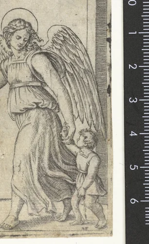 Beschermengel Raphael leidt Tobias aan hand by Unknown, print, 1500-1527