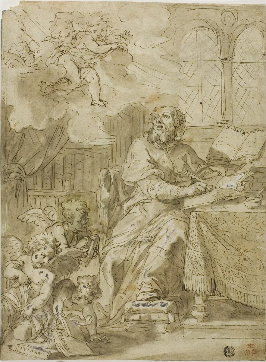 Father of the Chruch Writing in His Study by Unknown Artist, drawing, 1600-1699