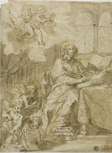 Father of the Chruch Writing in His Study by Unknown Artist, drawing, 1600-1699