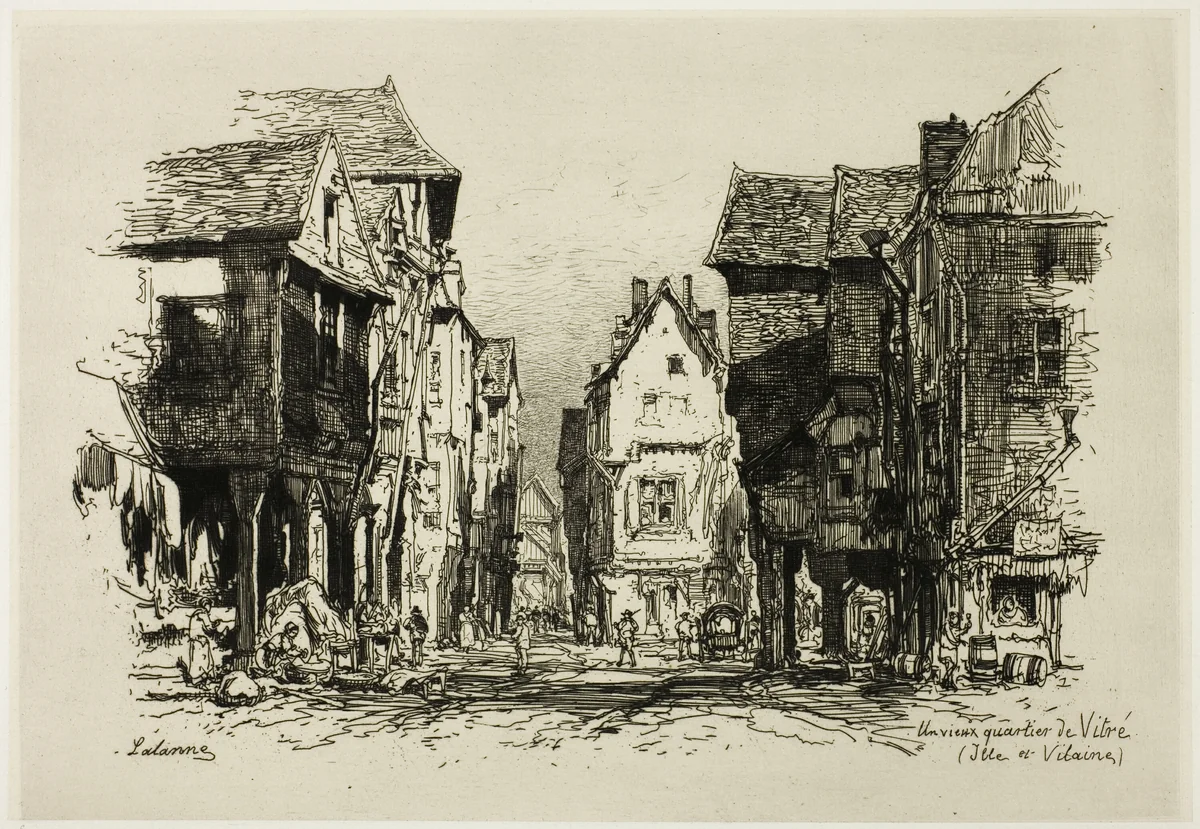 An Old Quarter of Vitré, Ille-et-Vilaine by Maxime Lalanne, print, 1879