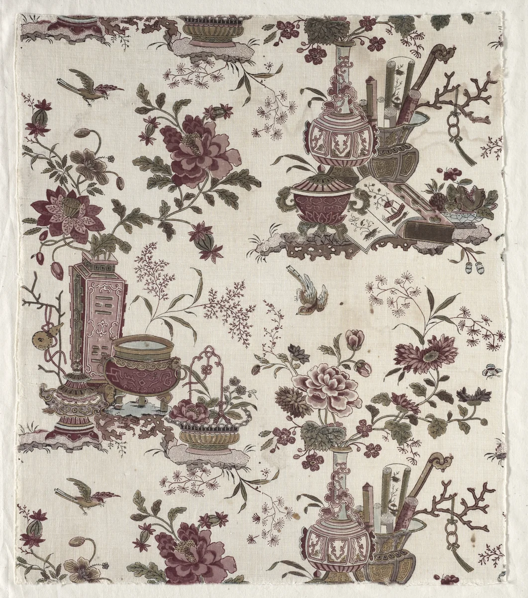 Fragment of Woodblock Printed Cotton by Christophe Philippe Oberkampf, textile, 1775-1785
