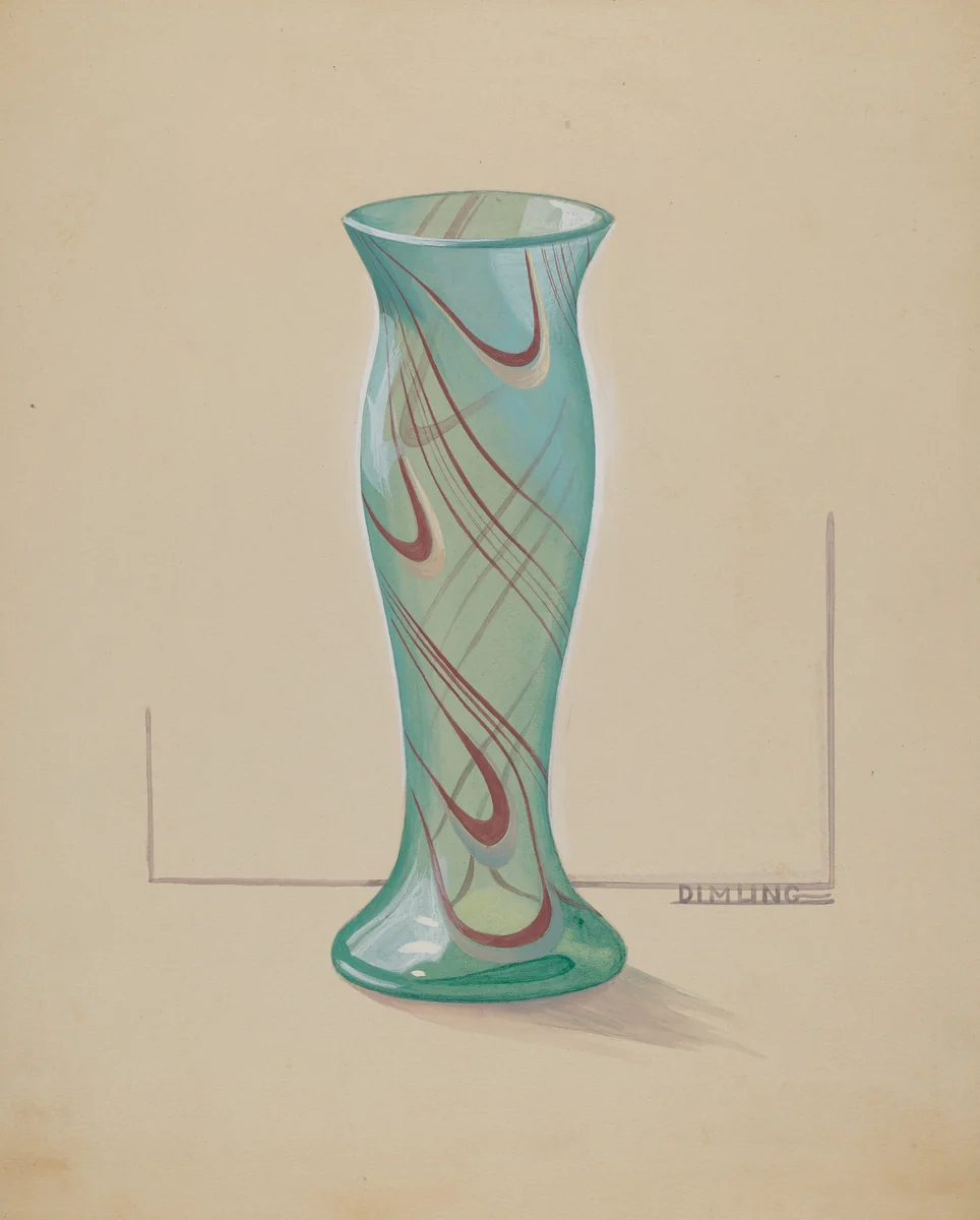 Vase (Green with Red Swirl) by Elizabeth Dimling, index of american design, 1937