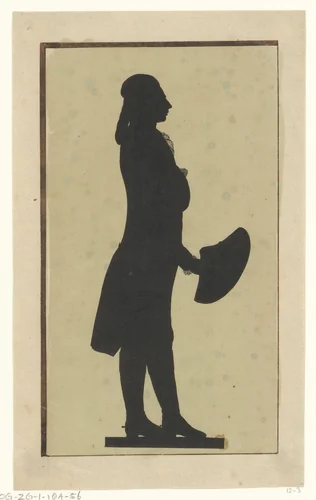 Silhouetportret van een onbekende staande man met steek in zijn hand by Joseph Adolf Schmetterling, drawing, 1785