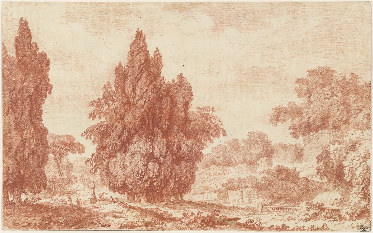 A Stand of Cypresses in an Italian Park by Jean Honoré Fragonard, drawing, 1760