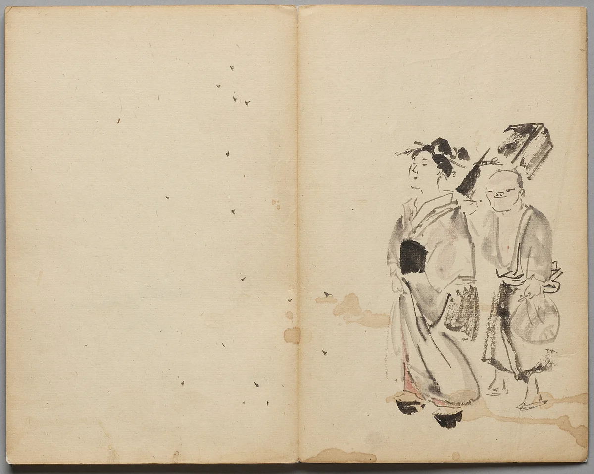 Woman and Servant from Sketch Album by Kawanabe Kyōsai (河鍋暁斎), book, 1855-1889