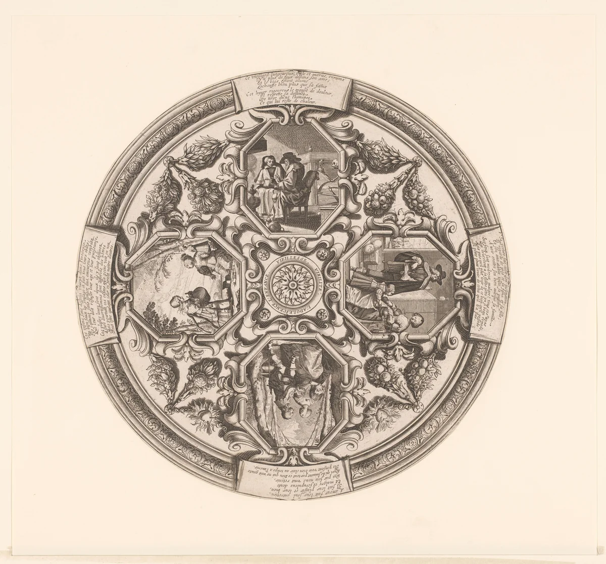 Vier leeftijden van de mens by Abraham Bosse, print, 1612-1676