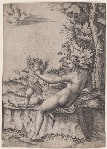 Venus and Eros by Agostino Veneziano, print, 1514-1536