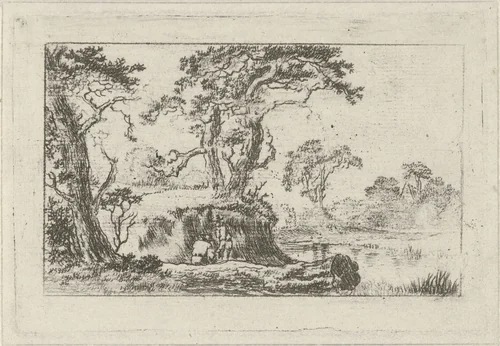 Twee mannen bij een rivier by Hermanus Fock, print, 1781-1822