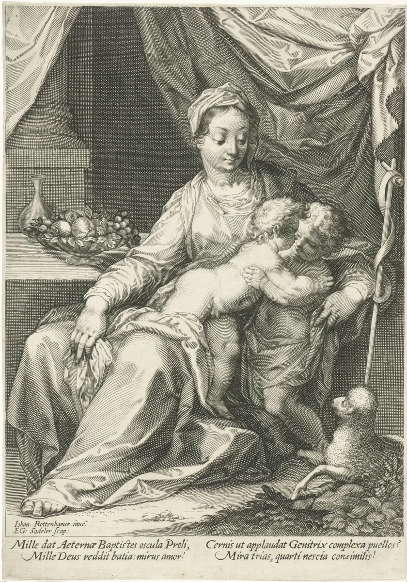 Maria en kind met Johannes de Doper by Unknown, print, 1580-1629