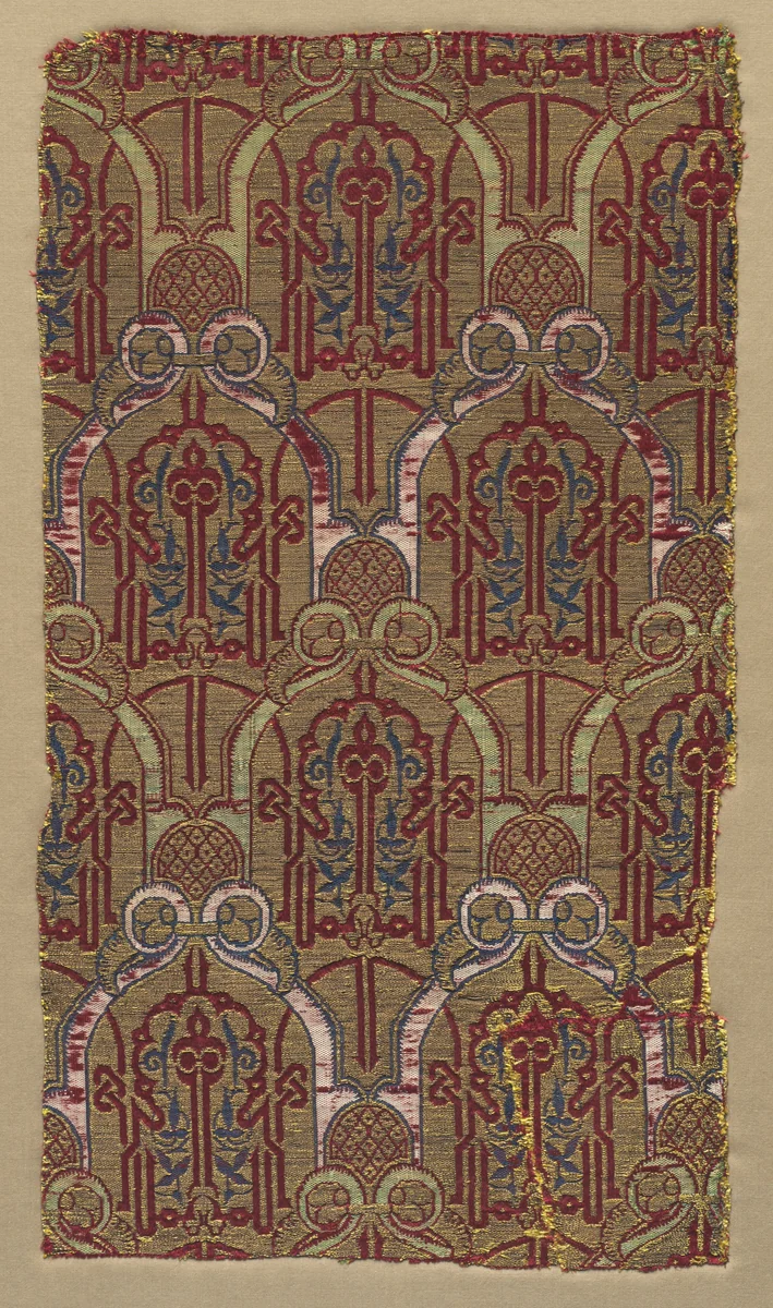 Fragment with palmette arches with Alhambra wall pattern by Unknown, textile, 1300-1399