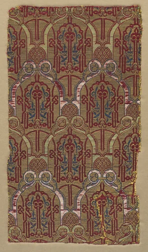 Fragment with palmette arches with Alhambra wall pattern by Unknown, textile, 1300-1399