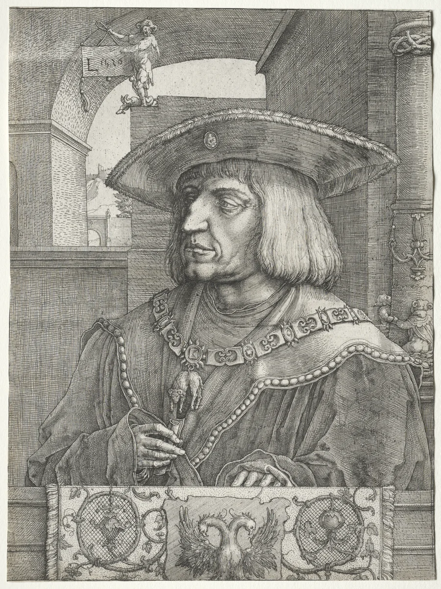 Emperor Maximilian I by Lucas van Leyden, print, 1520