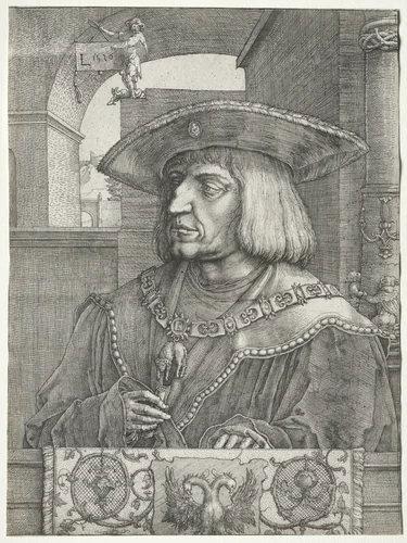 Emperor Maximilian I by Lucas van Leyden, print, 1520
