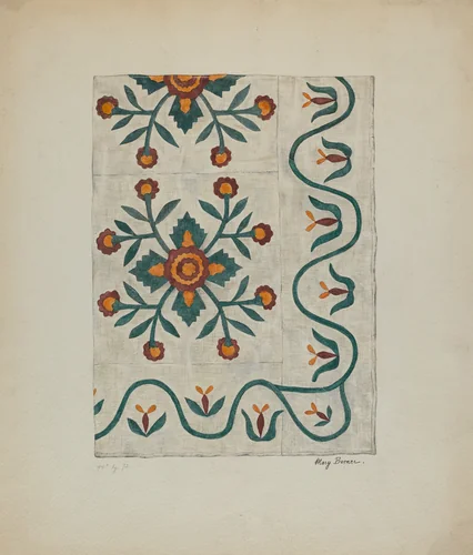 Applique Bedspread by Mary Berner, index of american design, 1937